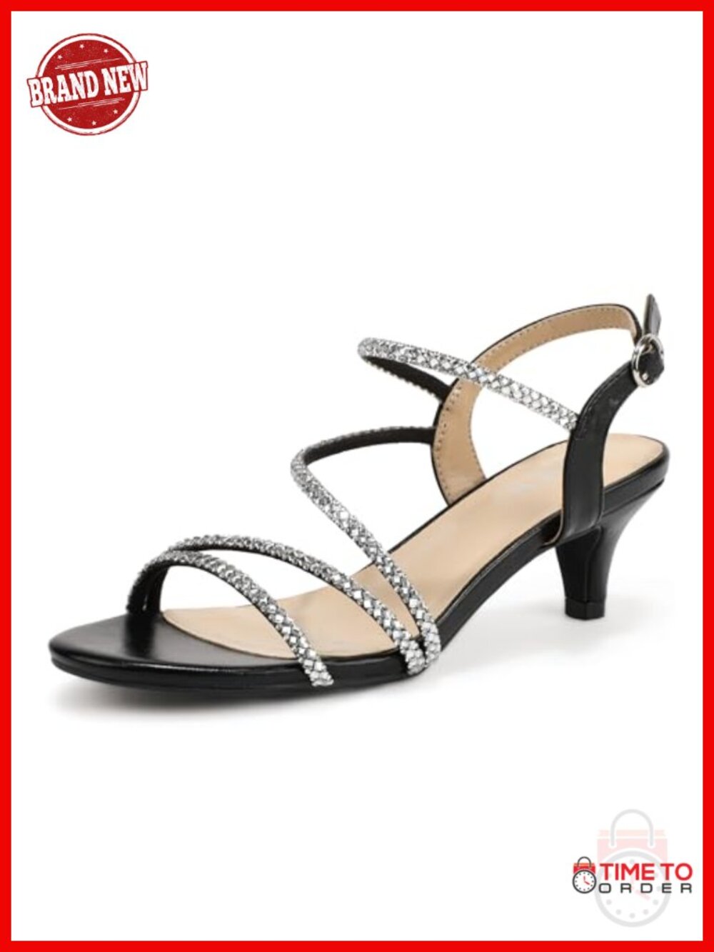 Rhinestone Kitten Heels Strappy Slingback Low Heel Dress Sandals